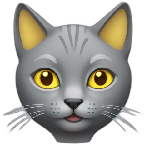 gray cat with folded ears and yellow eyes smiles emoji