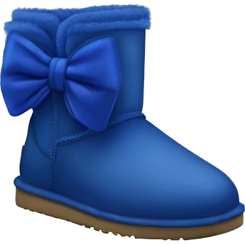 Realistic pair of cobalt blue ugg fur boots with a bow on them. emoji