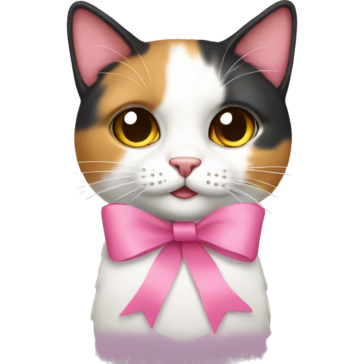 calico cat with pink ribbon emoji