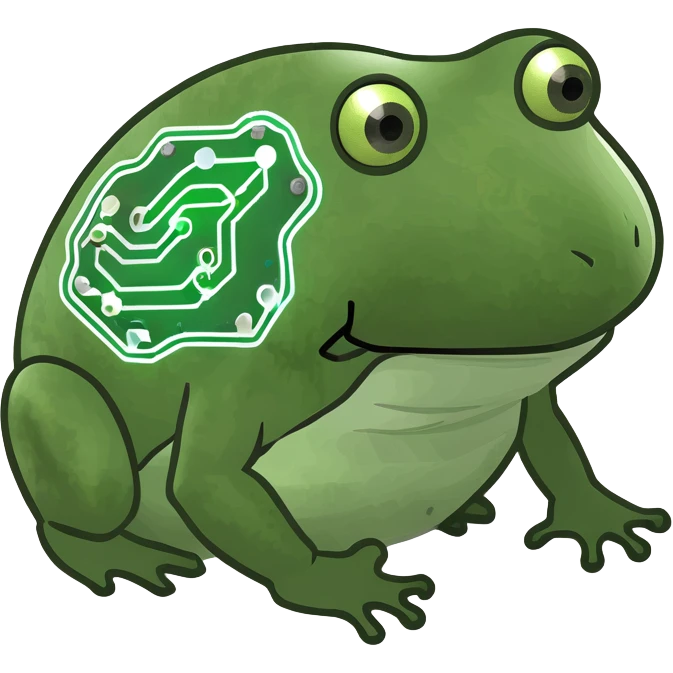 bufo frog with a digital brain, circuits visible, artificial intelligence emoji
