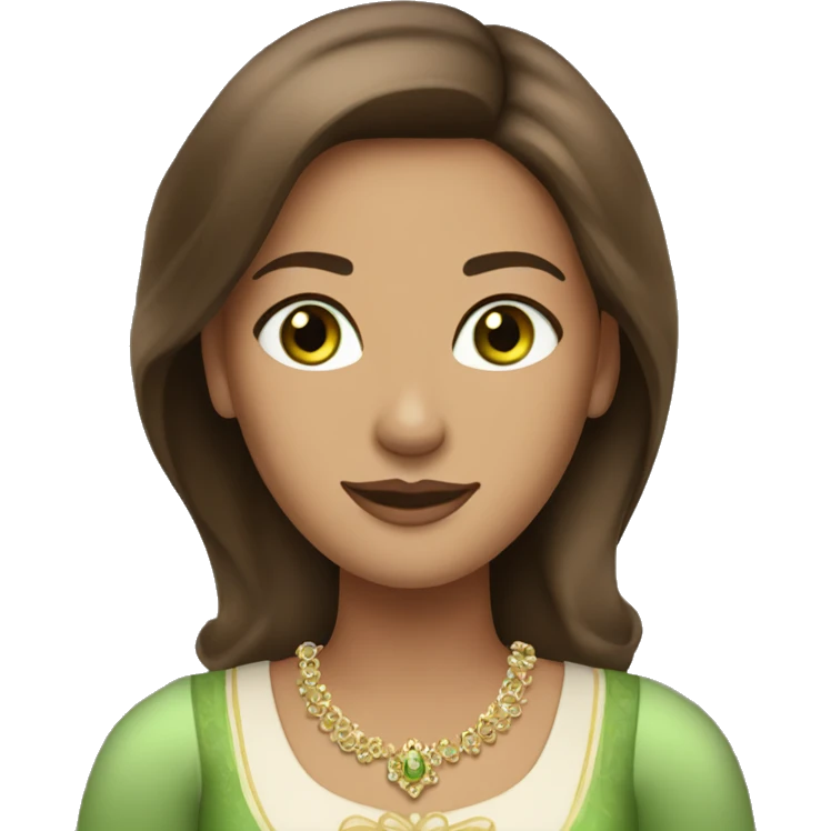 pretty royal queen woman with grass green eyes and straight brown hair  emoji