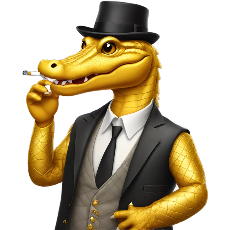 Golden alligator with top hair smoking  emoji
