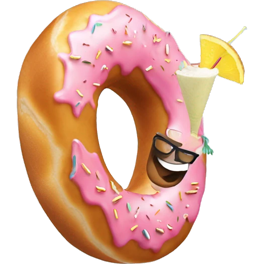 A donut doing a backflip with a pina colada in his hand emoji