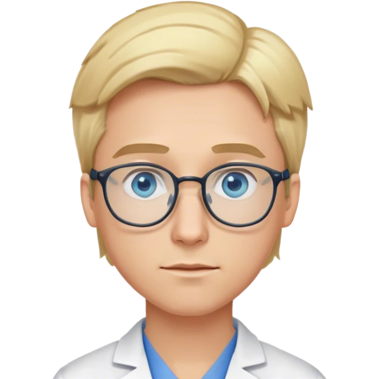 Young doctor with blonde hair, blue eyes, glasses, rolling his eyes emoji