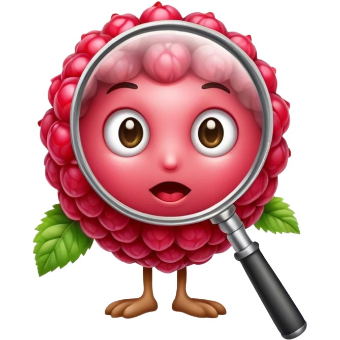 A raspberry holding a magnifiyng glass more natural emoji