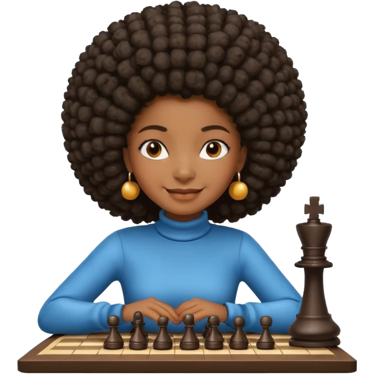 black girl with afro playing chess emoji