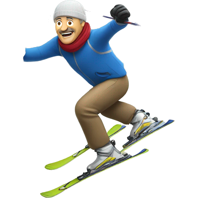 Middle aged man skiing and hitting a tree emoji