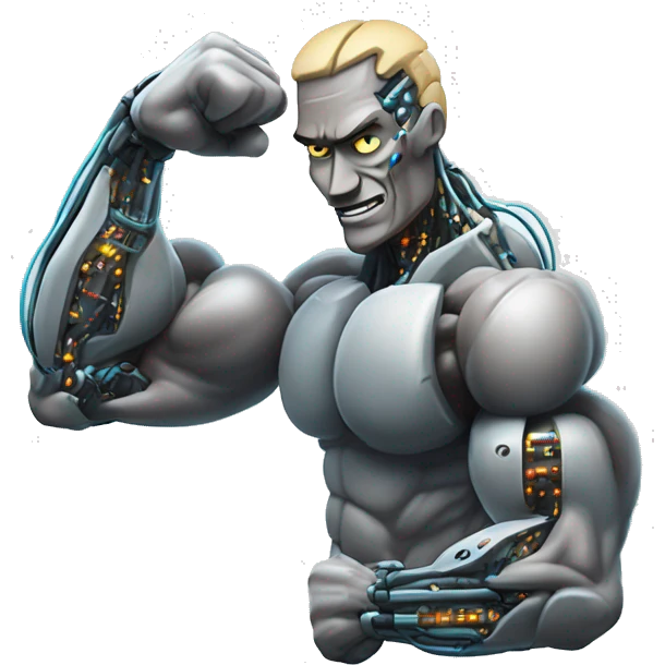 Flexing cyborg bicep and forearm with circuits and shocks emoji