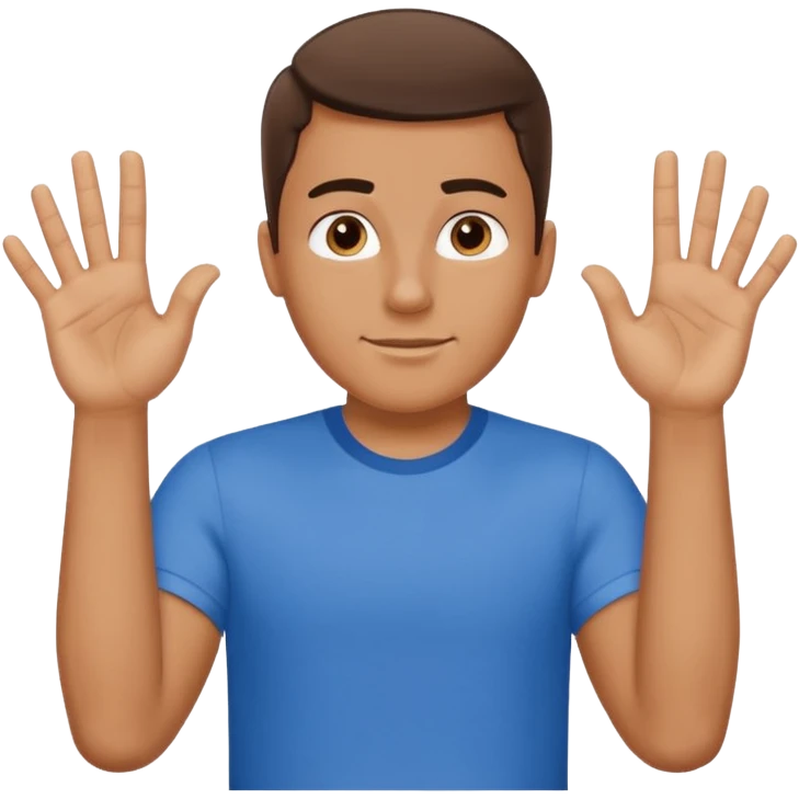 A guy with one of his arm is and the other down with 6 on his left hand and 7 on his right hand emoji
