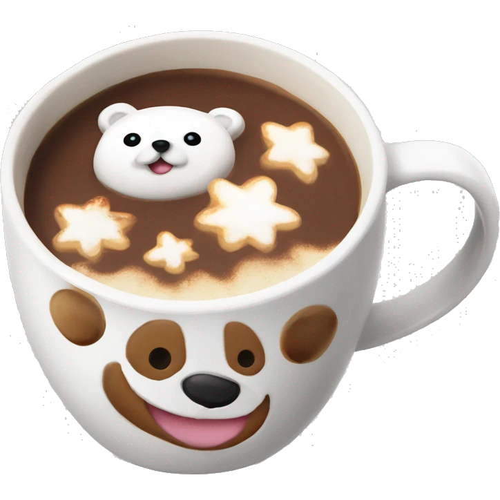White mug with cute bear prints, hot choco with mallows on top emoji