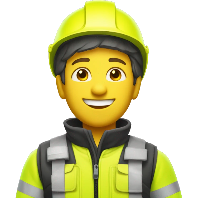 a male rescuer with a fluorescent yellow outfit and a fluorescent yellow helmet smiling emoji