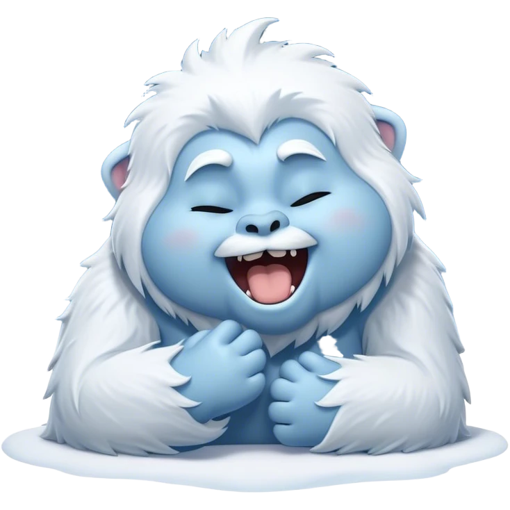 Cinematic Cute Yawning Yeti Portrait Emoji, with a charming, fluffy, snow-dusted figure in gentle whites and cool blues, head tilting back in a wide, endearing yawn with softly closed, peaceful eyes and a content little smile, simplified yet irresistibly adorable, highly detailed with a soft, frosty glow and outline capturing the serene slumber of a yeti! emoji