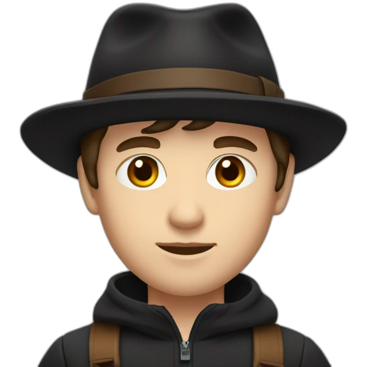 young white man with wool black hat and brown hair emoji