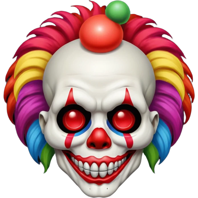 A skull with clown hair with a clown nose emoji
