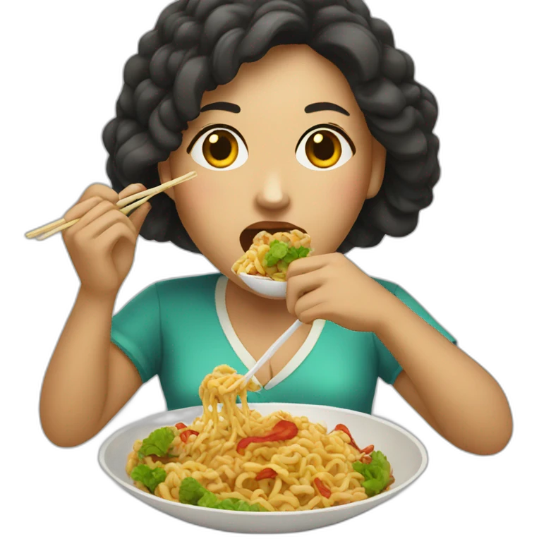 women eating Chinese food emoji