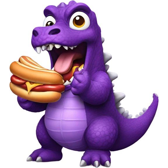 purple godzilla eating hot dog emoji