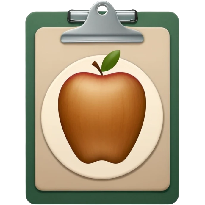 dark green clipboard with light beige paper, simple shapes, no text, Apple emoji style, minimalistic emoji
