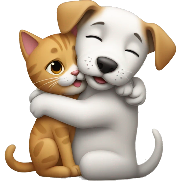 Dog hug with a cat emoji