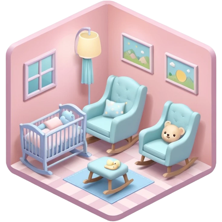 isometric baby room, Baby room with night lamp and rocking chair emoji