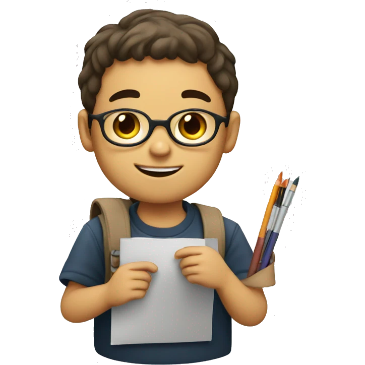 schoolboy with palette, draws emoji