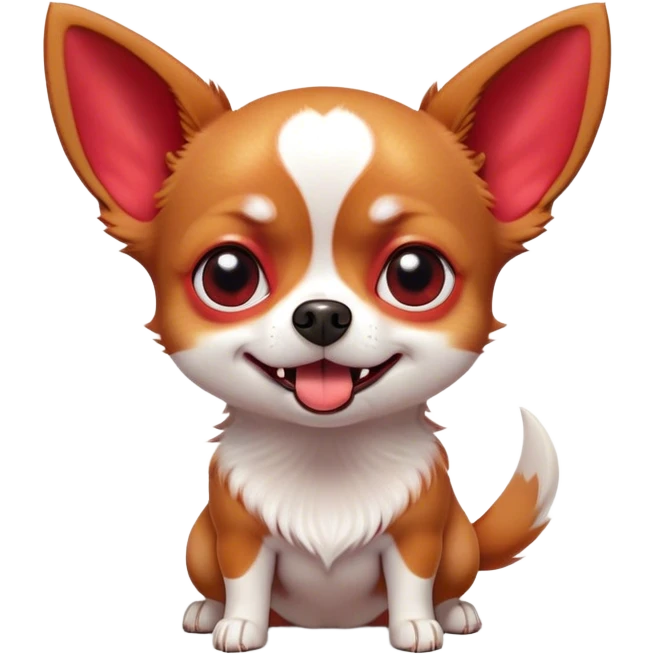 Cinematic Comical Red/White Short Haired Chihuahua Portrait Emoji, Head tilted dramatically with an exaggeratedly shocked or offended expression, short red and white fur with a striking contrast, wide, expressive dark eyes filled with exaggerated disbelief, Simplified yet hilariously expressive features, highly detailed, glowing with a slightly sassy glow, high shine, dramatic yet playful, stylized with an air of attitude, bright and endearing, soft glowing outline, capturing the essence of a sassy and over-the-top pup, so meme-worthy it feels like it could side-eye its way into internet fame instantly! emoji