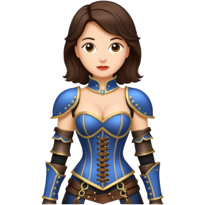 brunette woman with corset armour emoji