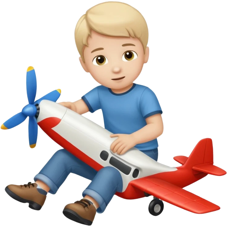 Little boy playing with toy airplane on the floor emoji