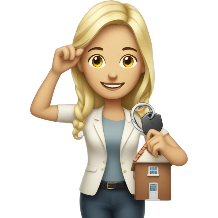 White woman holding keys to her new house  emoji