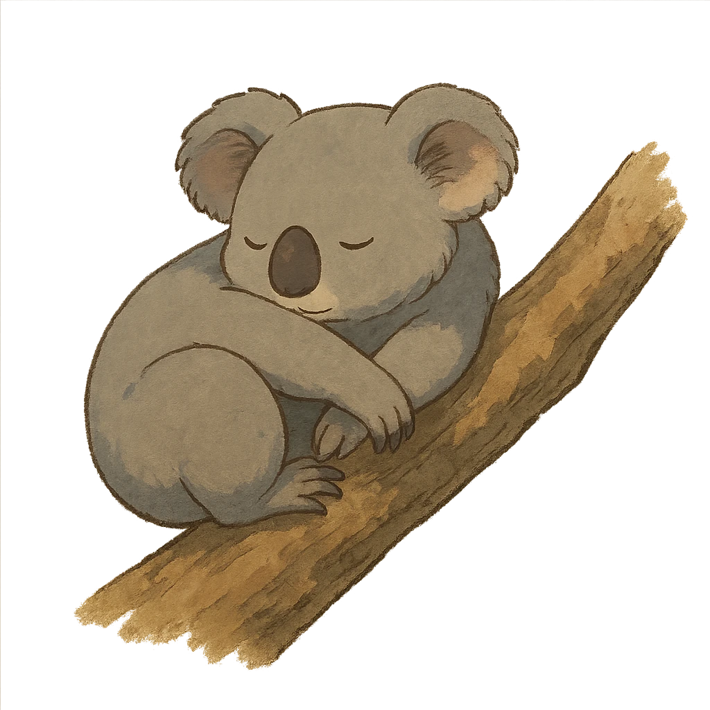sleeping koala curled up on a tree branch in ghibli style emoji