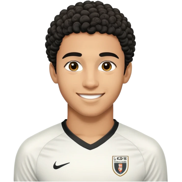 portrait of Lamine Yamal, young footballer, short curly hair, smiling emoji