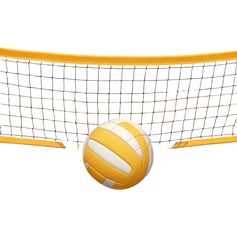 A close-up volleyball net with a ball hovering above it, set against the backdrop of a sandy volleyball court. The scene highlights the tension of an impending play, with the court lines clearly visible and a bright, sunny atmosphere surrounding the action. emoji