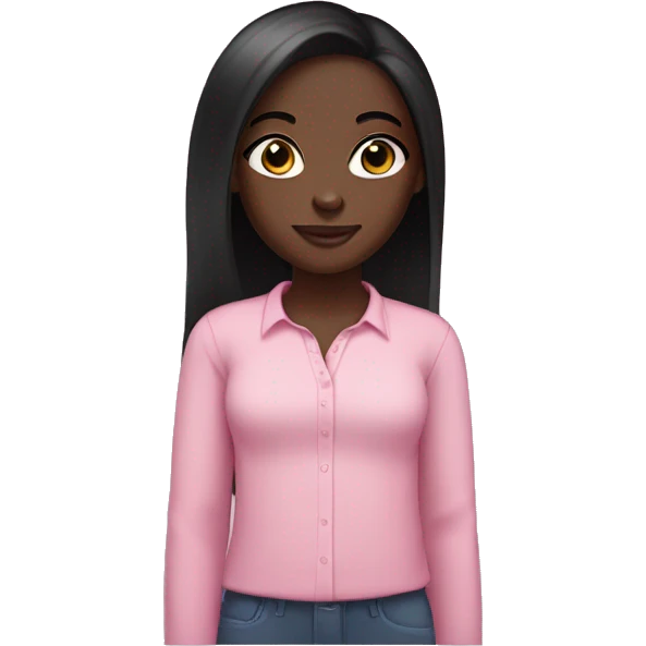 dark skin girl with dark brown eyes and long straight black hair wearing a baby pink long sleeve shirt emoji