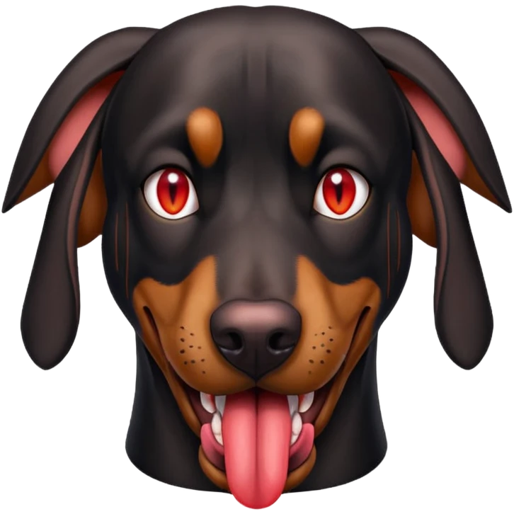 Generate a emoji of a big evil doberman dog with red eyes and a tongue sticking out,  emoji