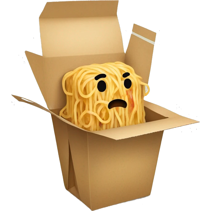 Chinese food takeout box with spaghetti inside no face emoji