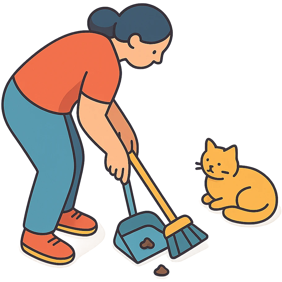женщина убирает за кошкой emoji