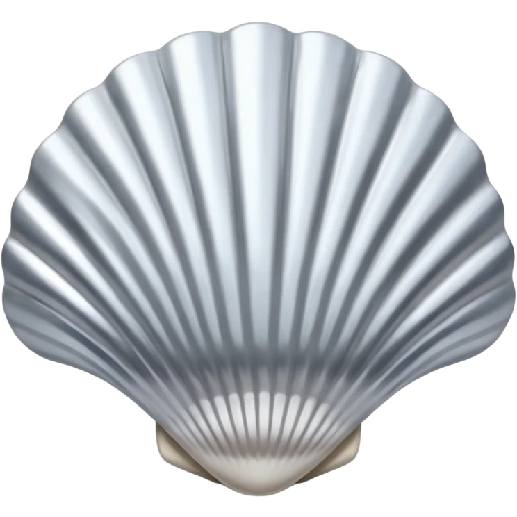 A seashell emoji made of polished silver chrome, smooth curved surface, reflective metallic highlights, elegant minimal design, iOS emoji style, centered, clean white background, soft lighting emoji