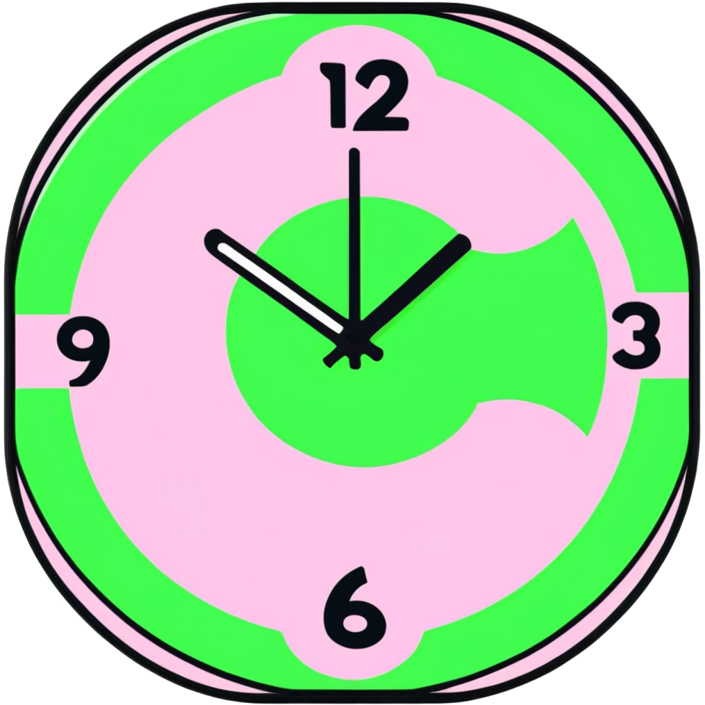 cartoon pink clock with numbers zooming away, energetic emoji
