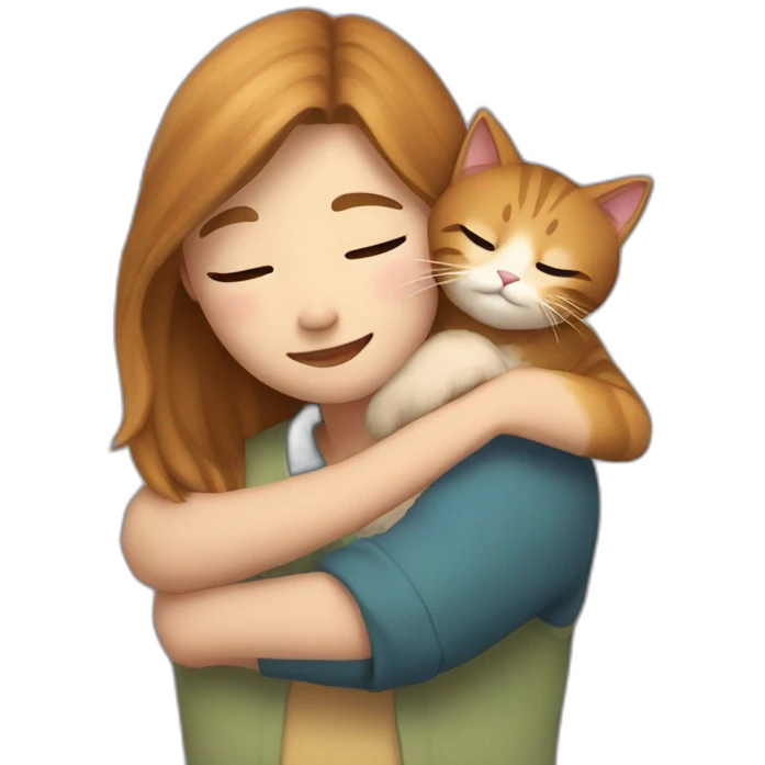 The cat hugs the girl emoji