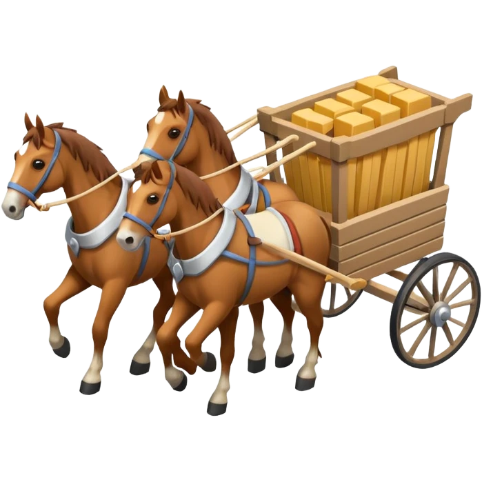 horses pulling a cart, isometric angle emoji