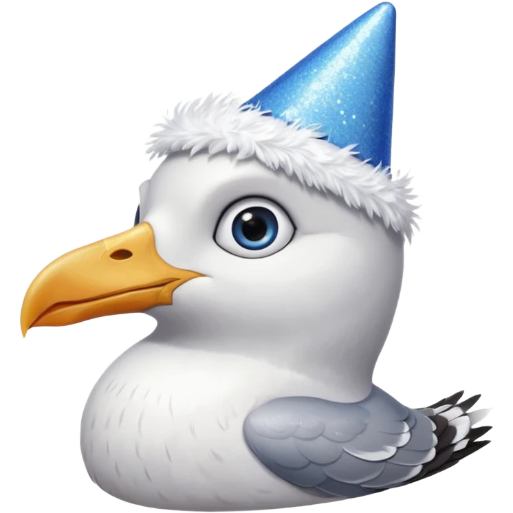A seagull head with a party hat, without the body emoji