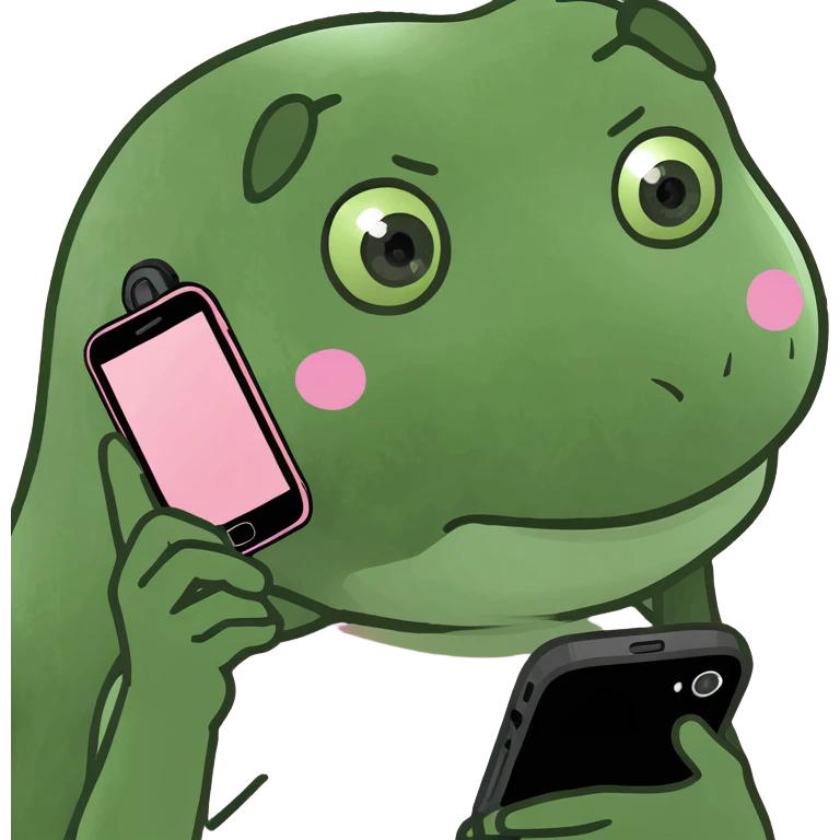 kawaii girl scrolling on pink cell phone emoji