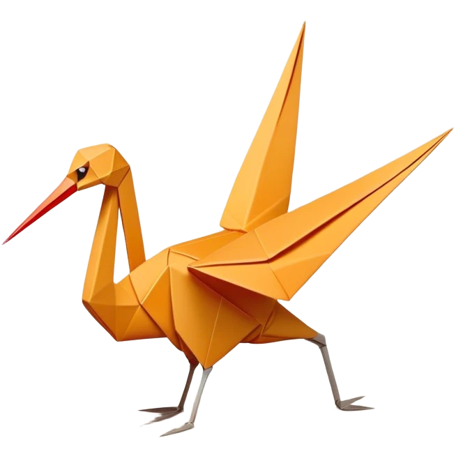 Cinematic Realistic Origami Crane Emoji, featuring a beautifully folded paper crane with crisp, delicate edges and intricate creases. The elegant structure casts soft shadows under warm, natural lighting, with a subtle texture of fine paper enhancing its serene and symbolic presence. emoji