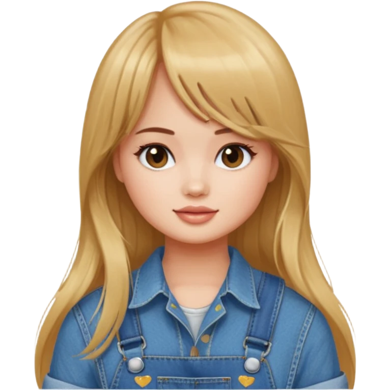 Debby Ryan (long hair with straight bangs) wearing overalls emoji