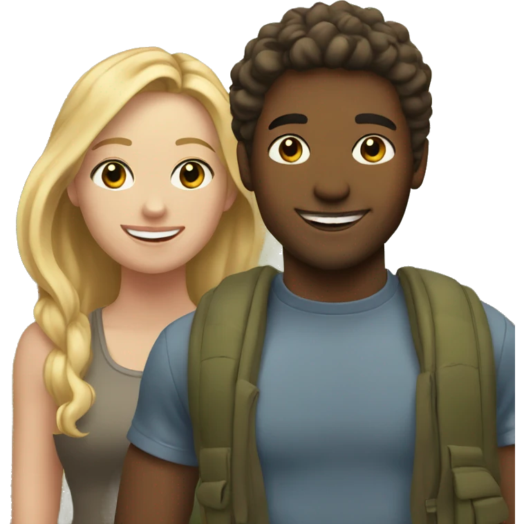 Blonde girl with her boyfriend outdoors smiling emoji