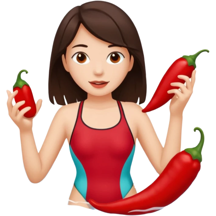 langrennski, bading, brunette, jente, chili emoji