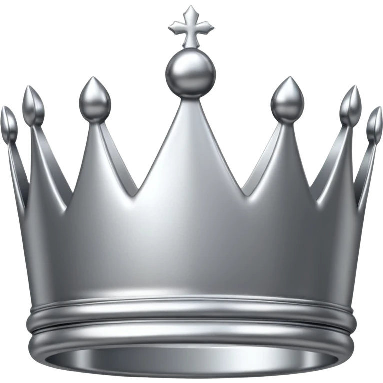 A luxury silver crown emoji, chrome metallic finish, smooth rounded edges, subtle sparkle, polished reflective surface, cute proportions, iOS emoji style, centered on a clean white background, soft studio lighting, no outlines emoji