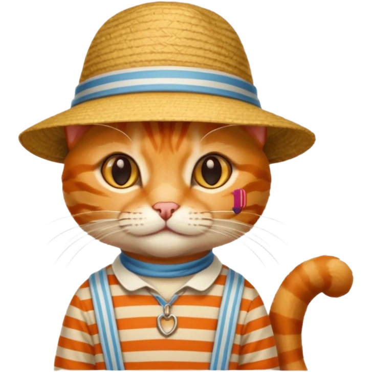 cat wearing gondolier striped shirt and hat emoji