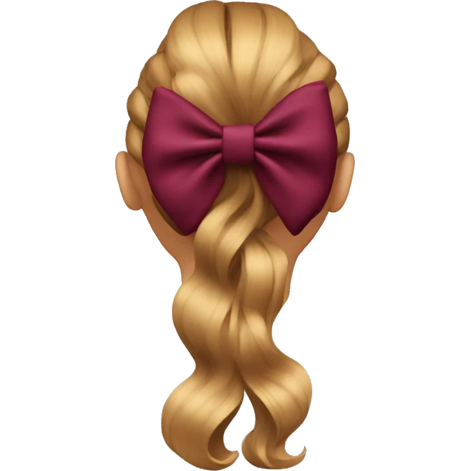 A burgundy bow in dark blond hair from the back  emoji