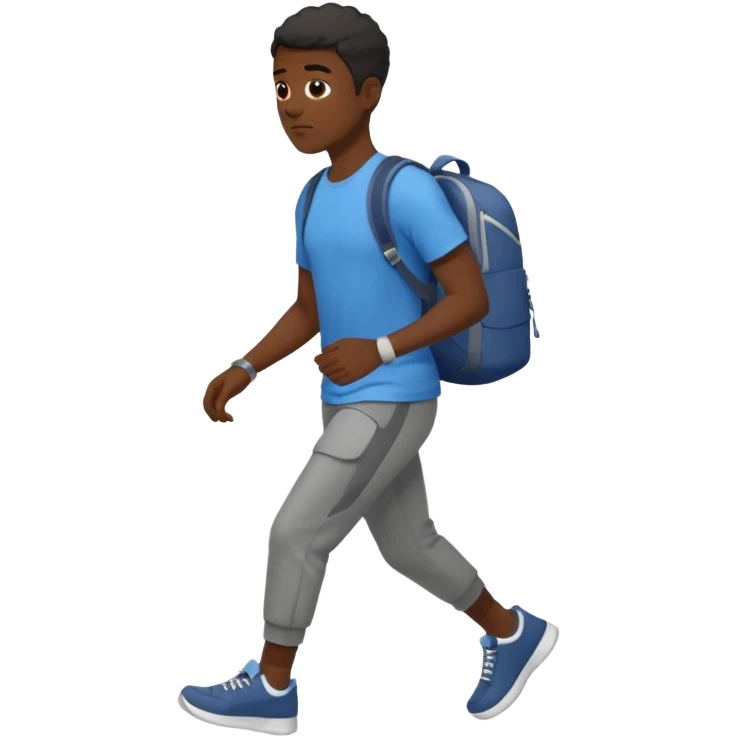 iOS emoji style - a black man in casual clothes and wearing trainers. Walking quickly. He does not have a bag or backpack.

 emoji