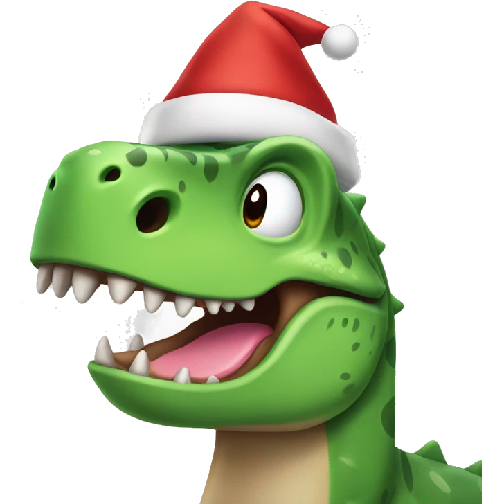 Happy dinosaur with Santa’s hat emoji